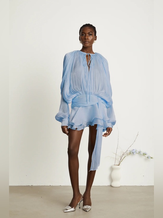 Miss Rosier Dresses & Skirts - Miss Rosier Eugénie Blue Fully Pleated Ruffled Mini Dress